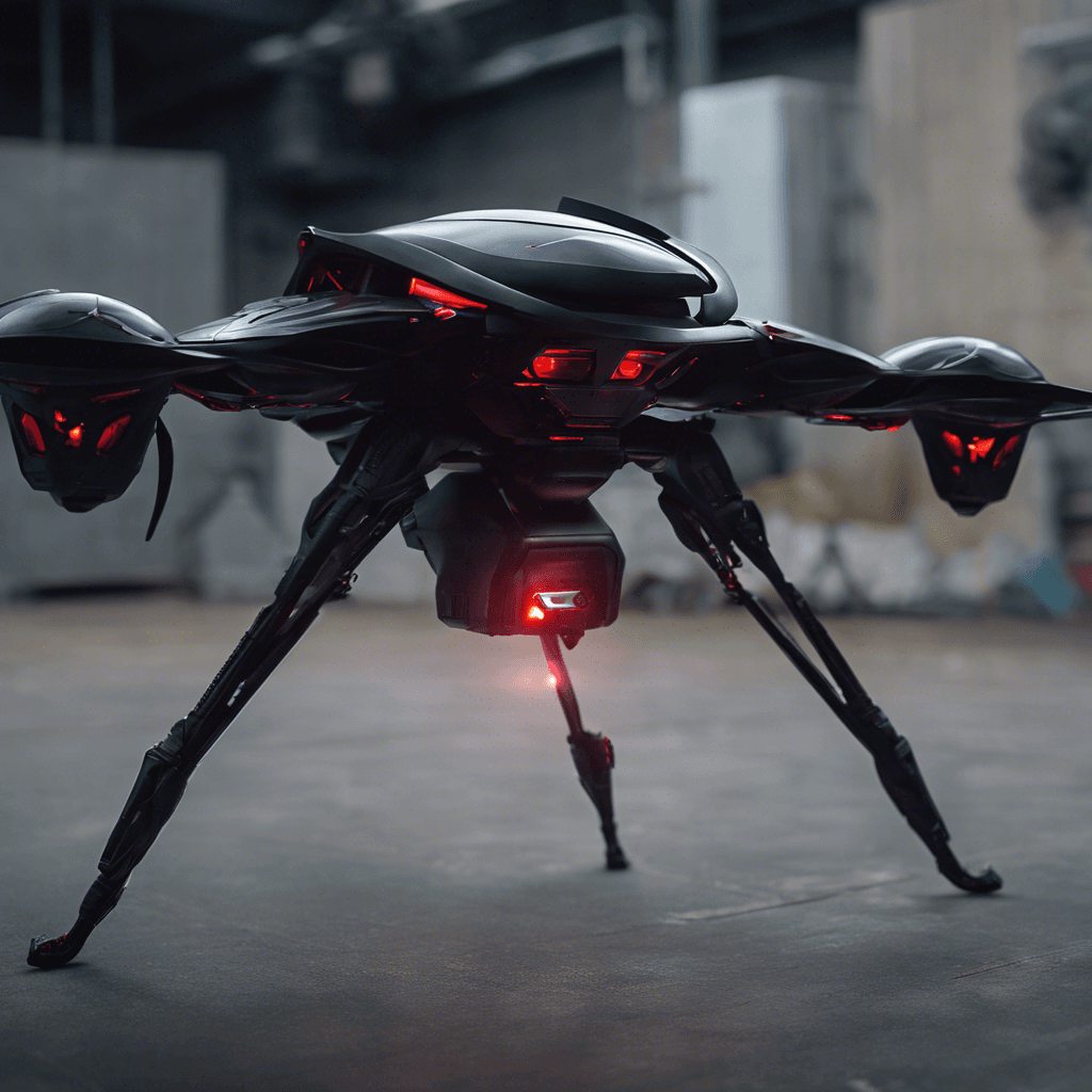 The Void Drone is a sleek, metallic creature with glowing red eyes and sharp, angular features. It hovers effortlessly in the air, emitting a low hum of energy as it scans its surroundings with advanced sensors. Its body is adorned with retractable blades and energy weapons, ready to strike at a moment's notice.