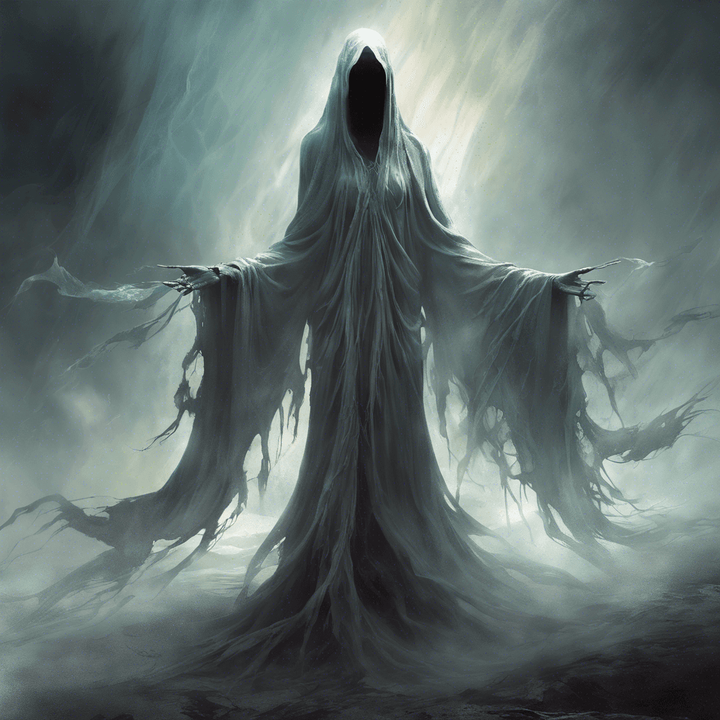 The Phantom Banshee is a spectral entity draped in tattered, ethereal robes that flow and billow as if caught in an eternal wind. Its eyes glow with an otherworldly light, and a mournful wail emanates from its form, chilling you to the bone.