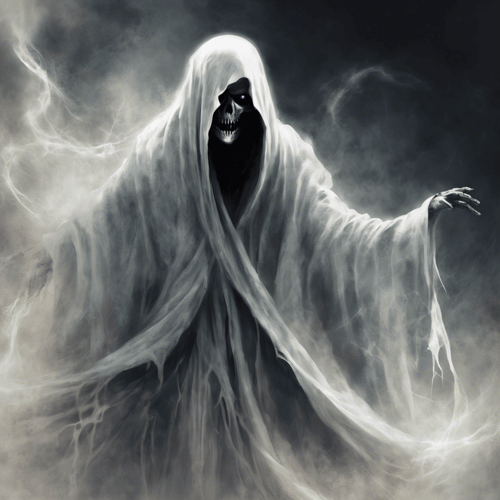 The Phantom Specter is a ghostly figure draped in tattered robes, its pale face twisted in eternal agony. Its eyes glow with a malevolent light, and its chilling presence sends shivers down your spine. It hovers silently, its form flickering and shifting like a mirage.