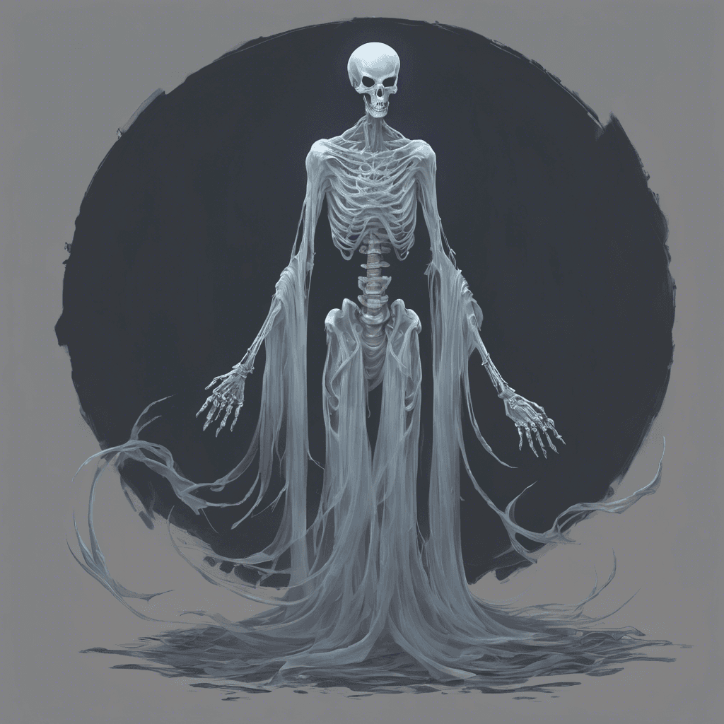 A misty, translucent figure with hollow eyes and elongated skeletal hands that shimmer with an unearthly light. Its ghostly form billows like tattered robes in spectral winds, every movement echoing with the silent screams of the damned.