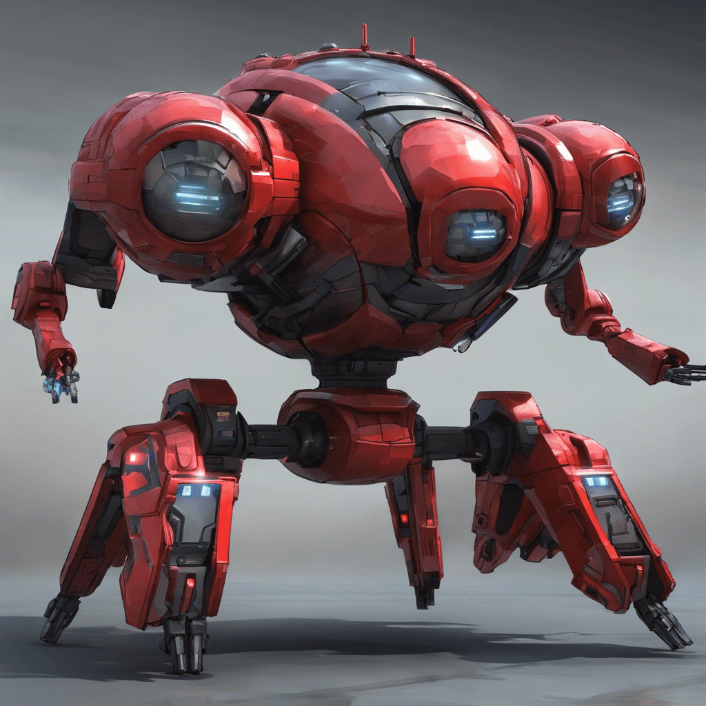 The Mecha-Drone Sentry is a hovering spherical robot with a sleek, metallic shell. It has multiple optic sensors that emit a menacing red glow, and retractable armaments bristle from its chassis, including laser blasters and plasma cutters.