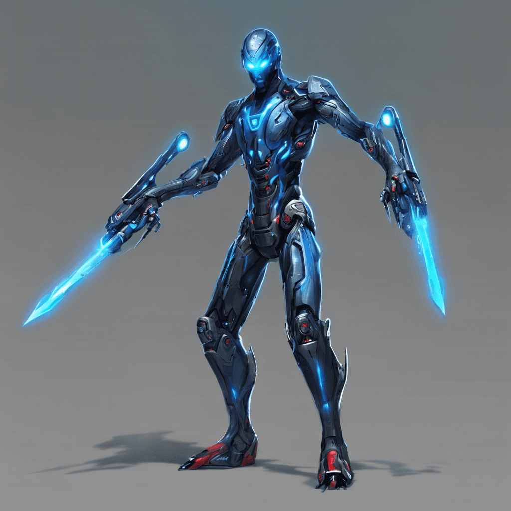 The Cybernetic Assassin is a sleek, humanoid figure with glowing blue cybernetic enhancements covering its body. Its eyes are red and devoid of any emotion, and its movements are precise and deadly. It wields a retractable energy blade in one hand and a high-tech plasma gun in the other.