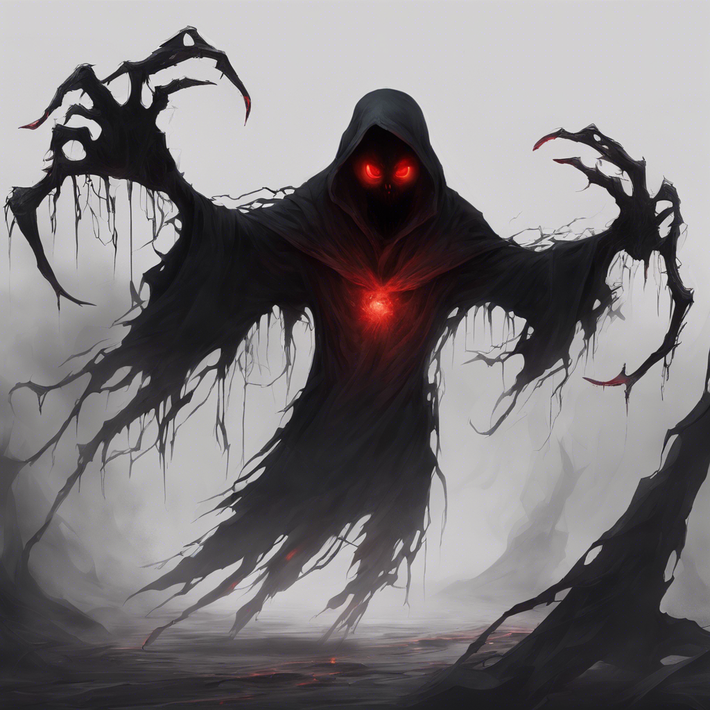 The Void Specter is a shadowy figure cloaked in darkness, with glowing red eyes that pierce through the black mist surrounding it. It seems to phase in and out of existence, making it hard to predict its movements. A chill runs down your spine as you sense its malevolent presence.